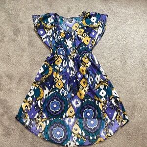 Angie Blue and Gold Patterned Kids Dress